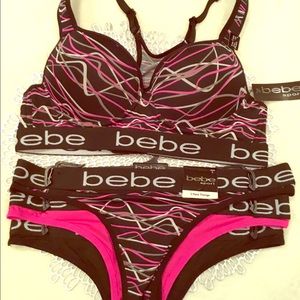 bebe Sporty Racerback Bra and 3 Thong Panty Set